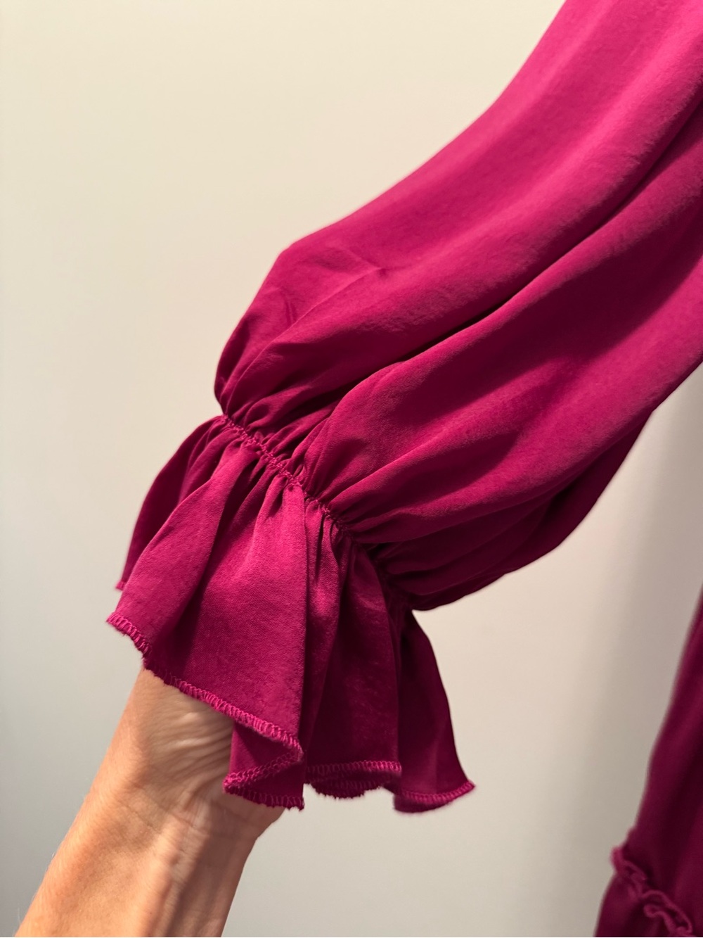 GREAT for Fall-Like New Boutique Satin Tiered Mini Dress - Fuchsia - Picture 5 of 6